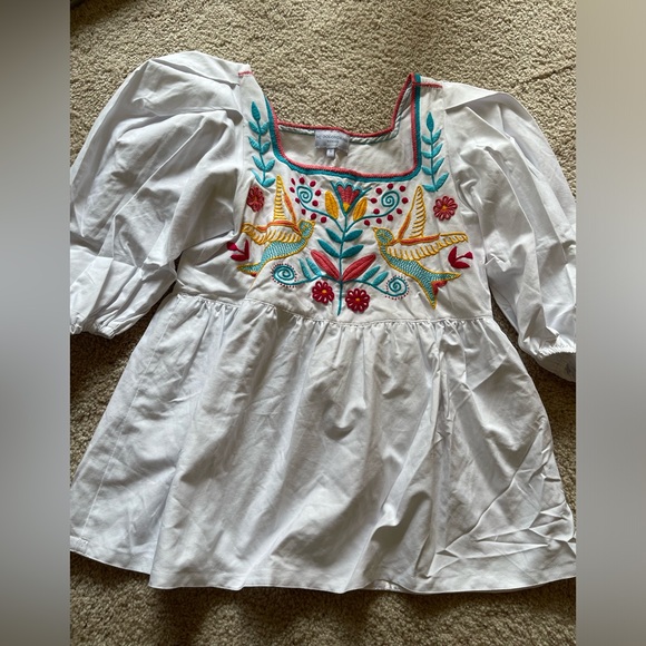 Mi Golondrina White Blouse with Colorful Embroidery Blouse - Picture 1 of 1